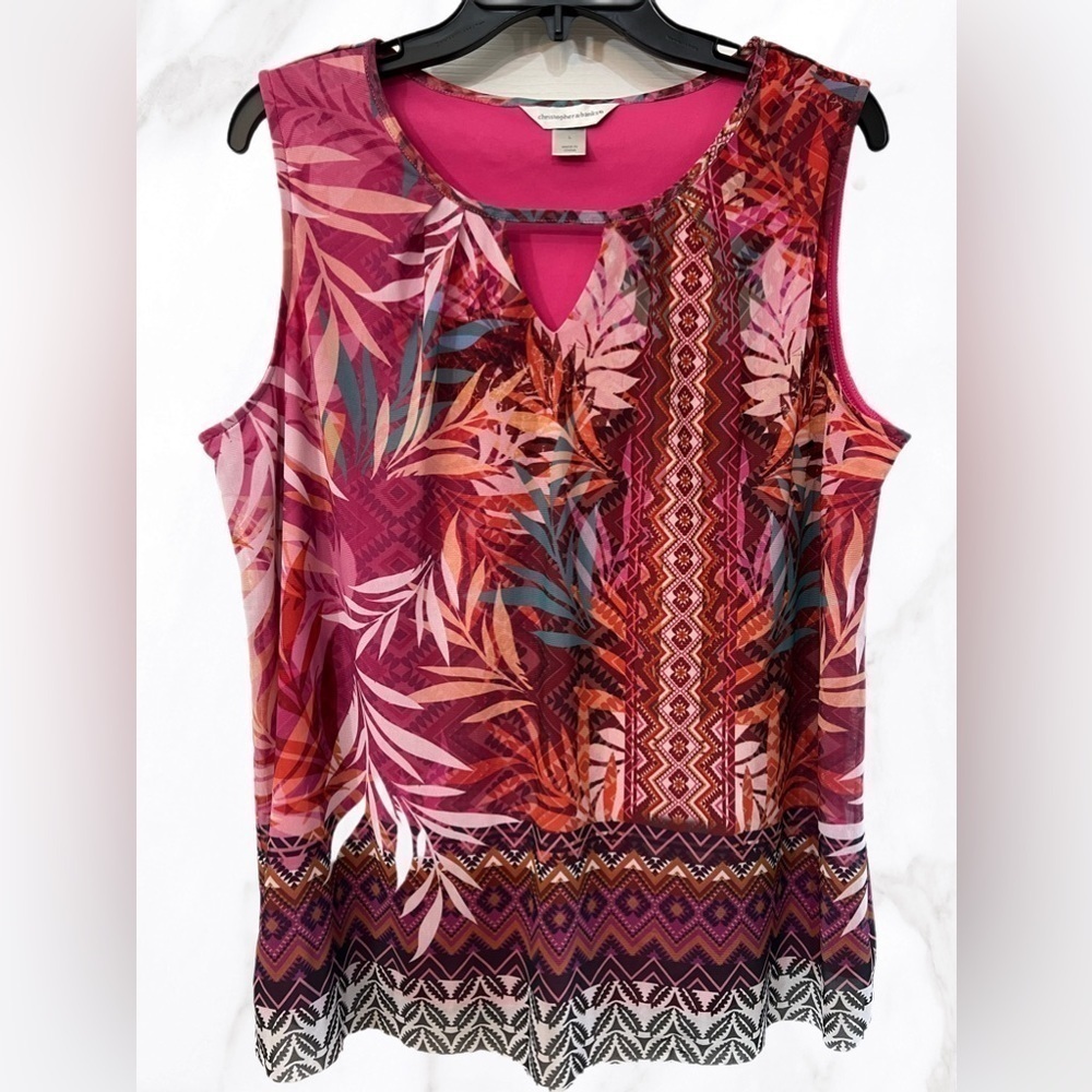 Christopher & Banks, Pink & Green Palm Leaf Tank